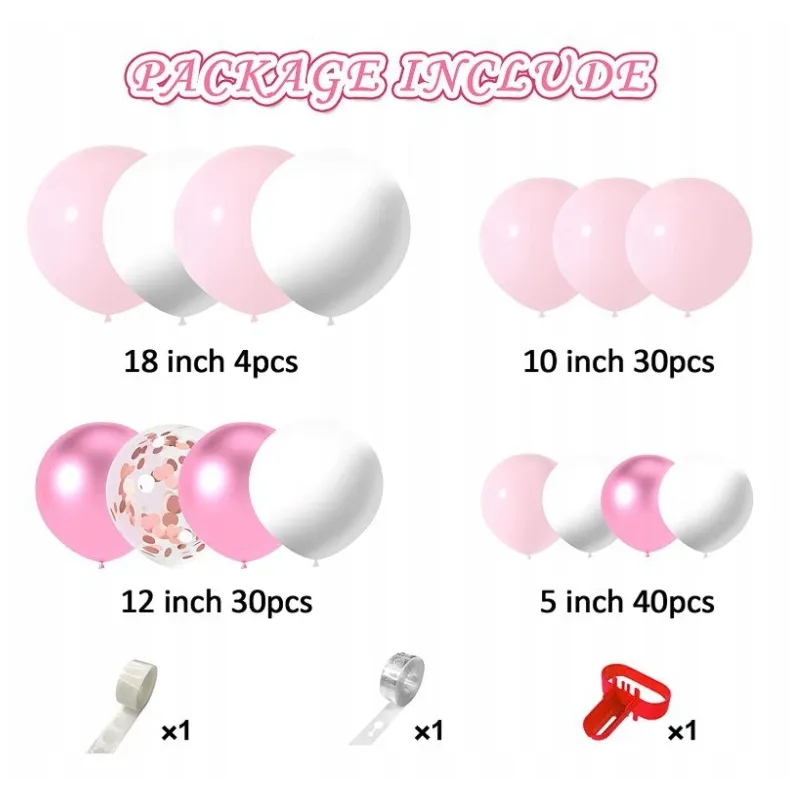 GIRLANDA BALONOWA różowa 107 elementów