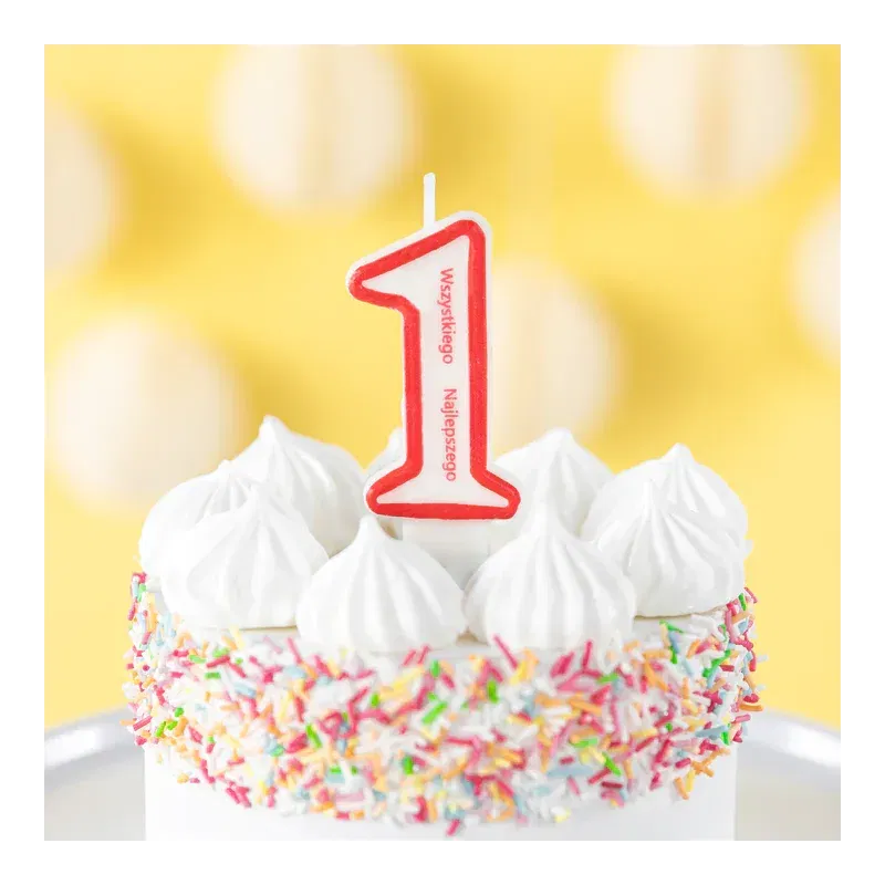 Świeczka cyfra 1 z napisem Wszystkiego najlepszego  Świeczka cyfra 1 z napisem Wszystkiego najlepszego