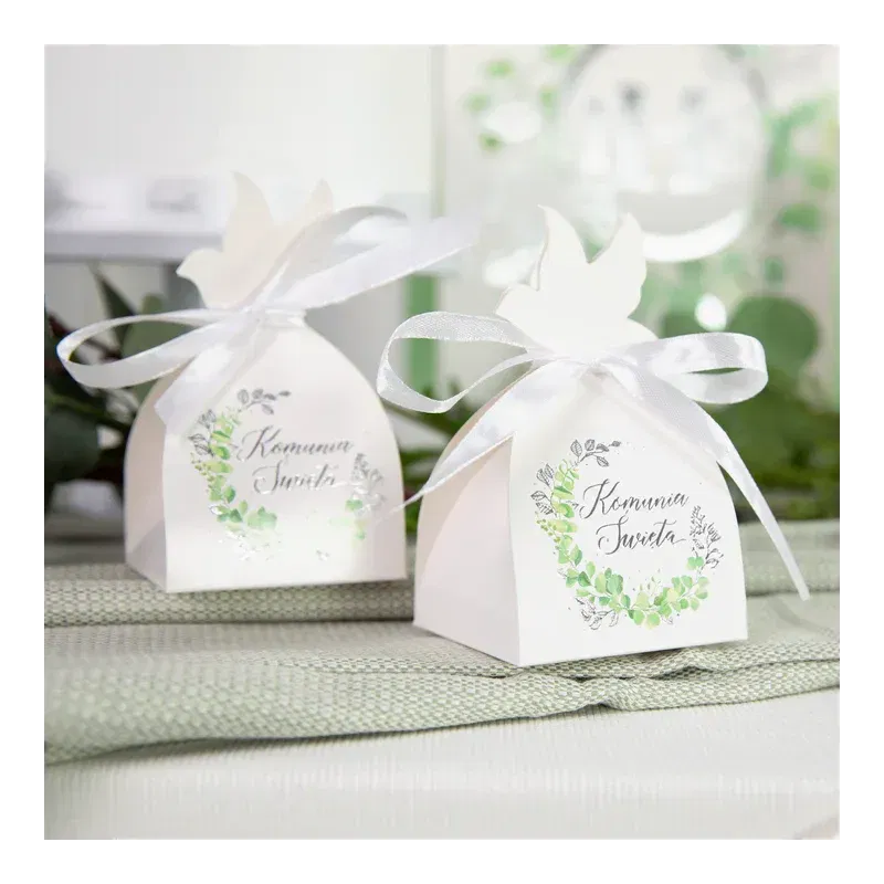 Pudełka na prezent Komunia Święta, Eukaliptus srebrny 6szt. 