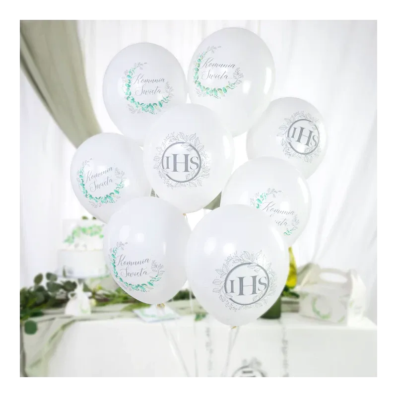 Balony Eukaliptus Komunia Święta, srebrny/6szt