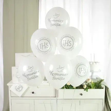 Balony komunijne biało-srebrne 12cali 6szt. Balony komunijne biało-srebrne 12cali 6szt.