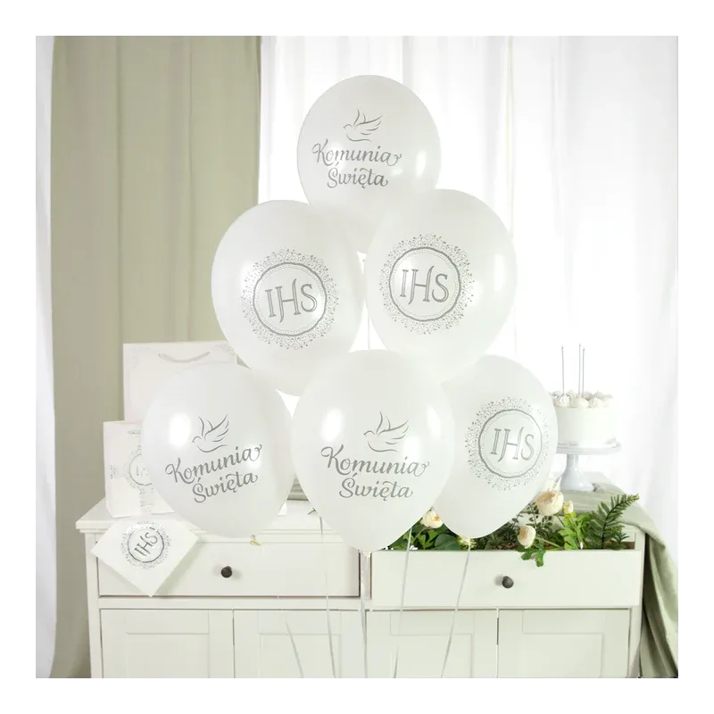 Balony komunijne biało-srebrne 12cali 6szt. Balony komunijne biało-srebrne 12cali 6szt.