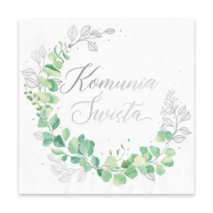 Serwetki komunijne Komunia Święta Eukaliptus srebrny 10szt.