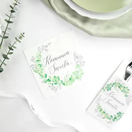Serwetki komunijne Komunia Święta Eukaliptus srebrny 10szt.