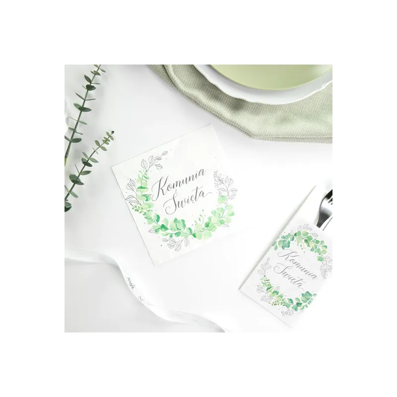 Kieszonki na sztućce Komunia Święta Eukaliptus srebrny 16szt. 