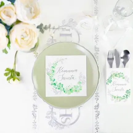 Kieszonki na sztućce Komunia Święta Eukaliptus srebrny 16szt. 