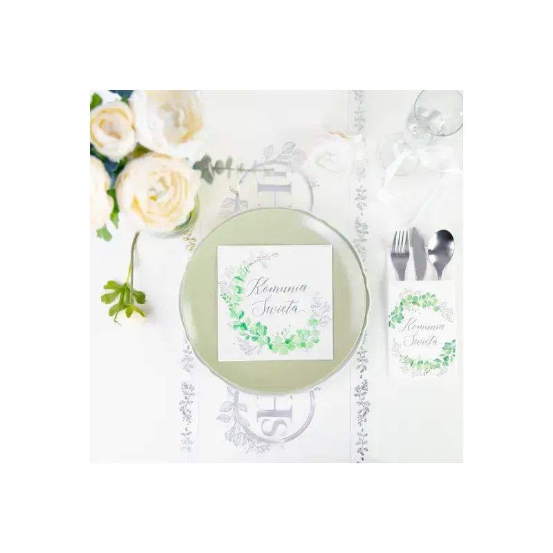 Kieszonki na sztućce Komunia Święta Eukaliptus srebrny 16szt. 