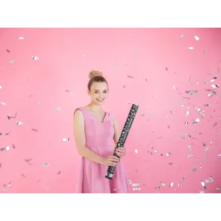 Tuba z konfetti srebrny 60 cm