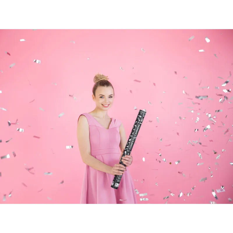 Tuba z konfetti srebrny 60 cm