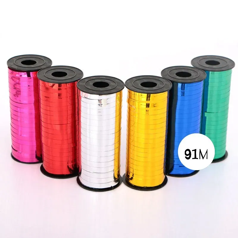 Wstążka do balonów metaliczna niebieska tasiemka 91m