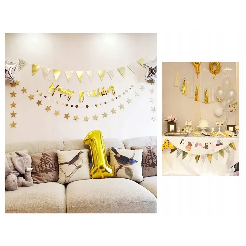 Girlanda dekoracja baner flagietki złote Girlanda dekoracja baner flagietki złote