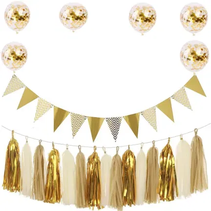 Zestaw złotych dekoracji urodzinowych Happy Birthday Zestaw złotych dekoracji urodzinowych Happy Birthday