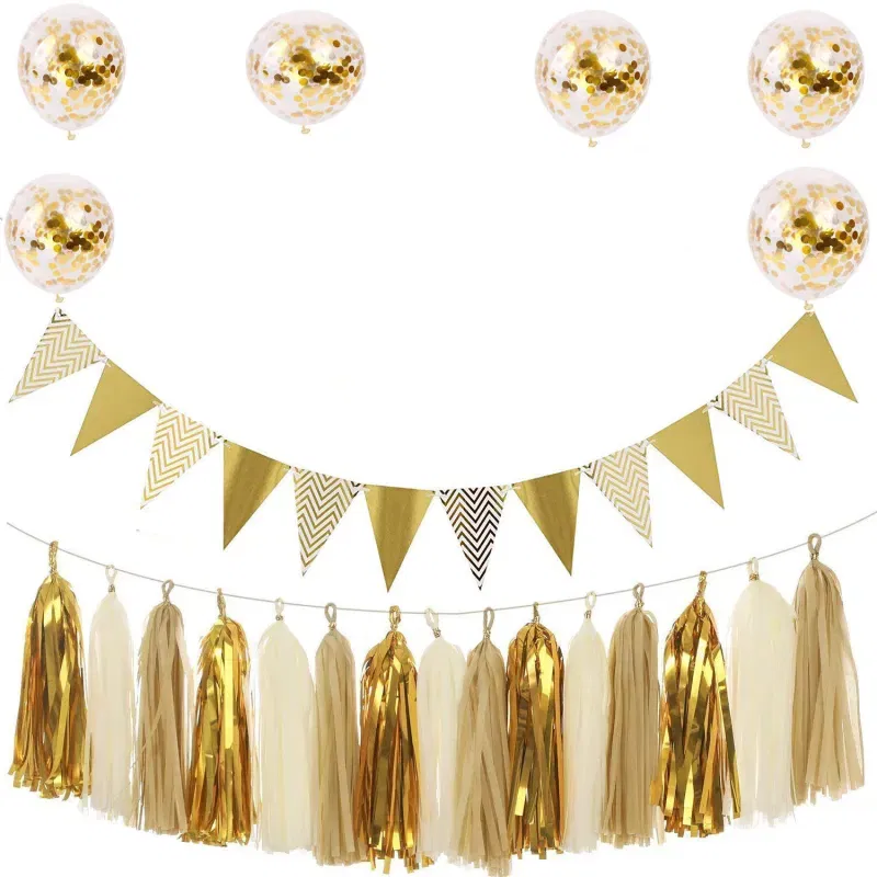 Zestaw złotych dekoracji urodzinowych Happy Birthday Zestaw złotych dekoracji urodzinowych Happy Birthday