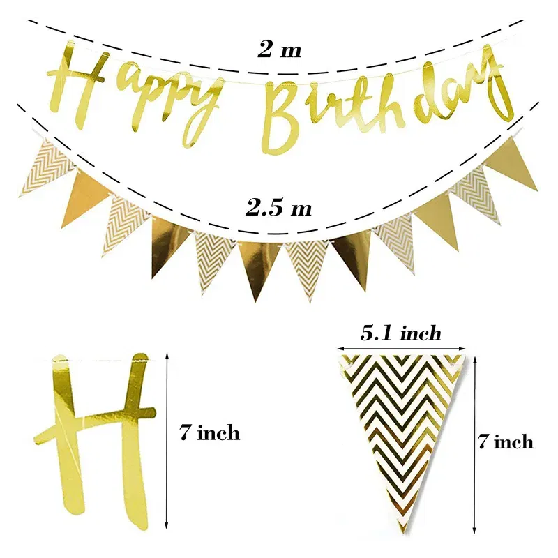 Zestaw złotych dekoracji urodzinowych Happy Birthday Zestaw złotych dekoracji urodzinowych Happy Birthday