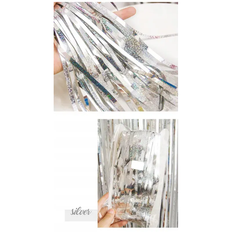 KURTYNA dekoracyjna URODZINY HOLOGRAFICZNA srebrna 100x200 cm TŁO DO ZDJĘĆ