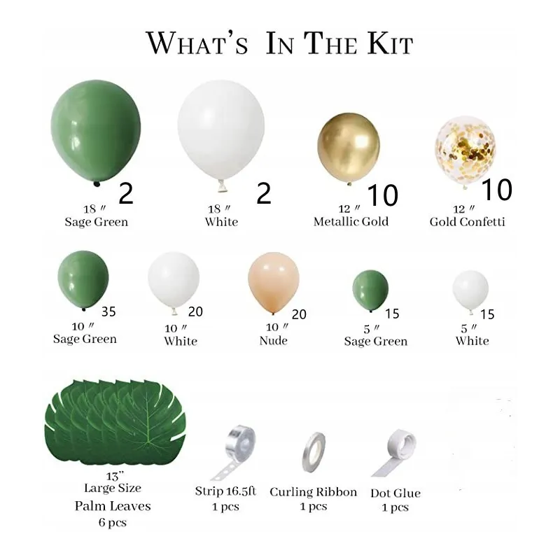 GIRLANDA BALONOWA oliwkowa zieleń Dżungla Liście Monstery 138 elementów GIRLANDA BALONOWA oliwkowa zieleń Dżungla Liście Monstery 138 elementów