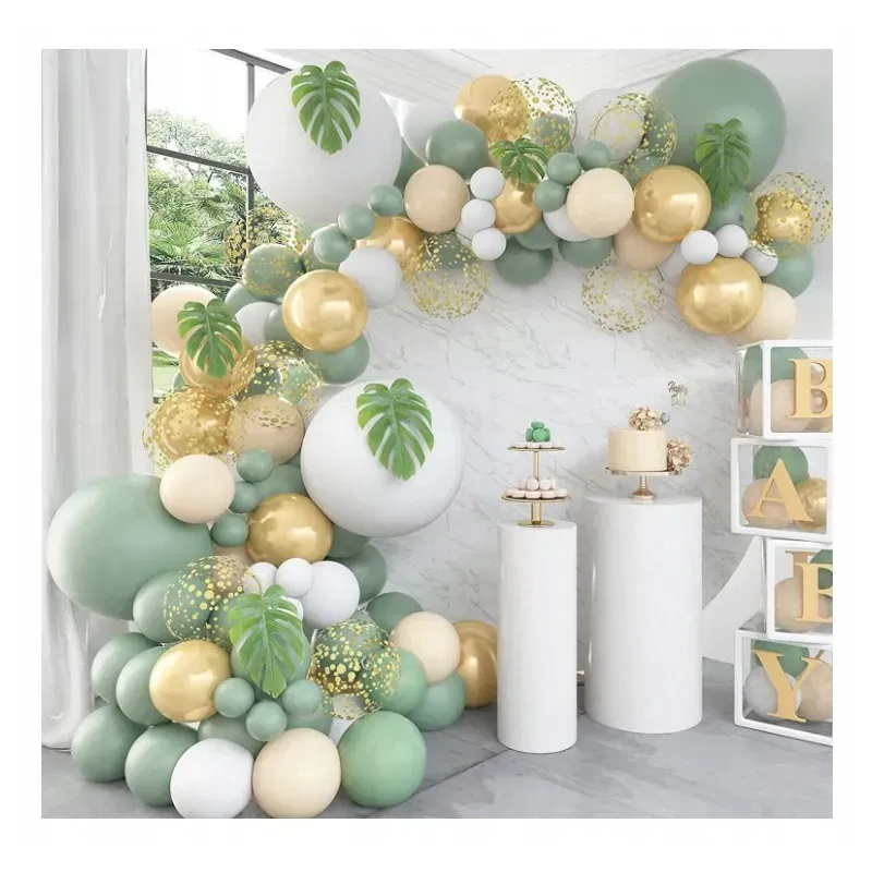 GIRLANDA BALONOWA oliwkowa zieleń Dżungla Liście Monstery 138 elementów GIRLANDA BALONOWA oliwkowa zieleń Dżungla Liście Monstery 138 elementów