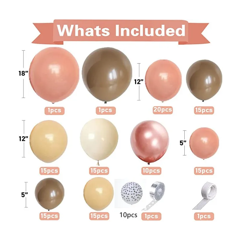 GIRLANDA BALONOWA matowa różowo kawowa boho 134 elementy