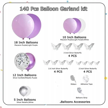 GIRLANDA BALONOWA fioletowa lawenda 100 elementów