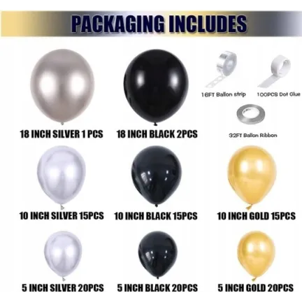 GIRLANDA BALONOWA czarno biała 134 elementy GIRLANDA BALONOWA czarno biała 134 elementy