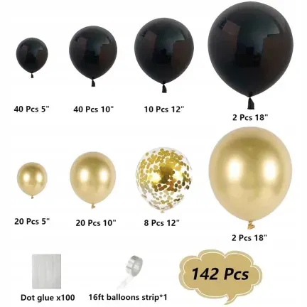 GIRLANDA BALONOWA złoto czarna 144 elementy