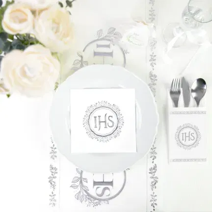 Kieszonki na sztućce IHS biało-srebrne 16szt. 