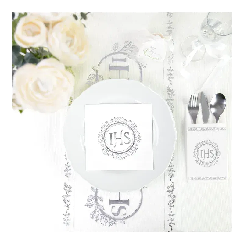 Kieszonki na sztućce IHS biało-srebrne 16szt. 