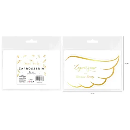 Zaproszenie na chrzest Skrzydła biało-złote 10szt. Zaproszenie na chrzest Skrzydła biało-złote 10szt.