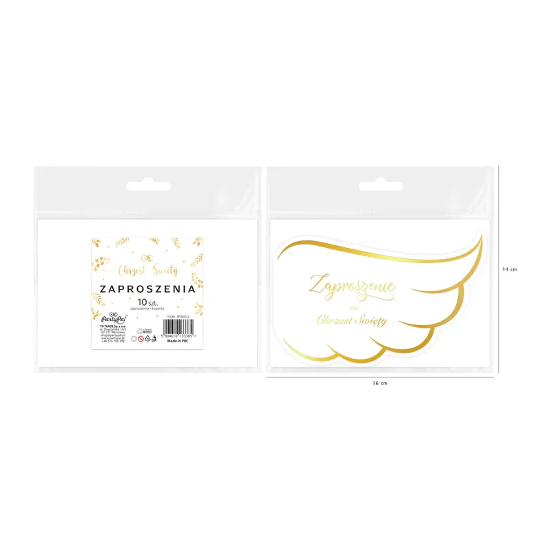 Zaproszenie na chrzest Skrzydła biało-złote 10szt. Zaproszenie na chrzest Skrzydła biało-złote 10szt.