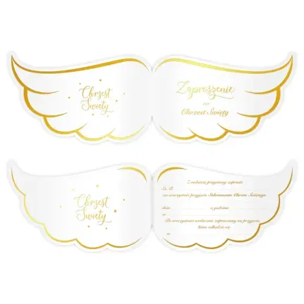 Zaproszenie na chrzest Skrzydła biało-złote 10szt. Zaproszenie na chrzest Skrzydła biało-złote 10szt.