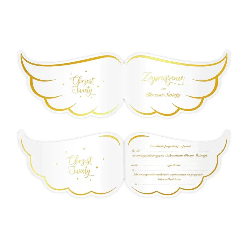 Zaproszenie na chrzest Skrzydła biało-złote 10szt. Zaproszenie na chrzest Skrzydła biało-złote 10szt.