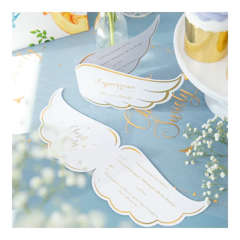 Zaproszenie na chrzest Skrzydła biało-złote 10szt. Zaproszenie na chrzest Skrzydła biało-złote 10szt.