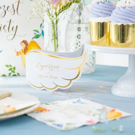 Zaproszenie na chrzest Skrzydła biało-złote 10szt. Zaproszenie na chrzest Skrzydła biało-złote 10szt.