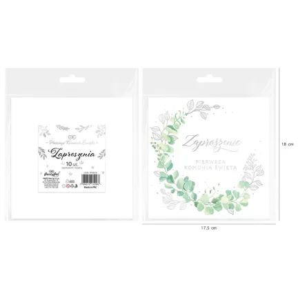 Zaproszenie na komunię Eukaliptus srebrny 10szt. 