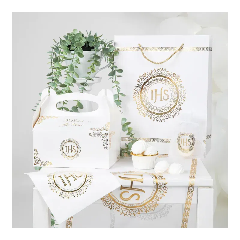 Woreczki z organzy IHS biało-złote 10szt.  Woreczki z organzy IHS biało-złote 10szt.