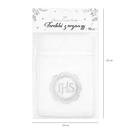 Woreczki z organzy IHS biało-srebrne 10szt. Woreczki z organzy IHS biało-srebrne 10szt.