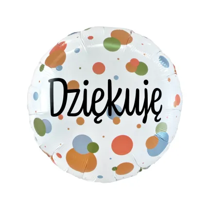 Balon foliowy Dziękuję (kolorowe grochy), 46cm