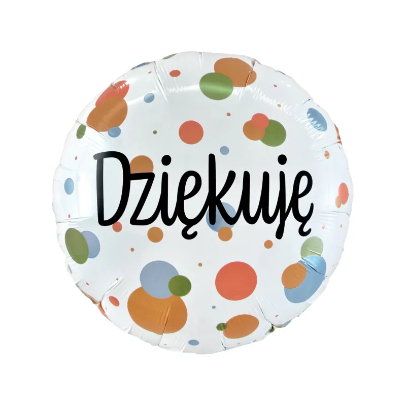 Balon foliowy Dziękuję (kolorowe grochy), 46cm