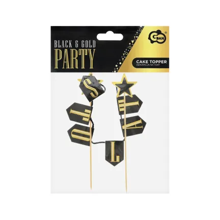 Dekoracja papierowa na tort Sto Lat, czarno-złota flagi Dekoracja papierowa na tort Sto Lat, czarno-złota flagi
