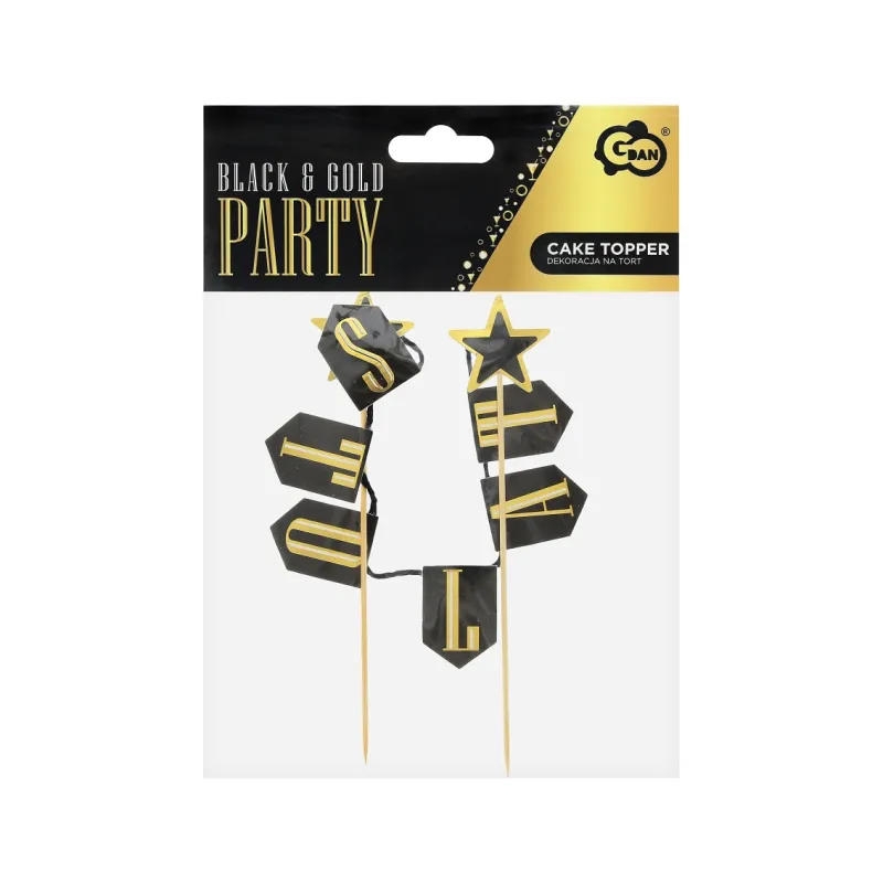 Dekoracja papierowa na tort Sto Lat, czarno-złota flagi Dekoracja papierowa na tort Sto Lat, czarno-złota flagi