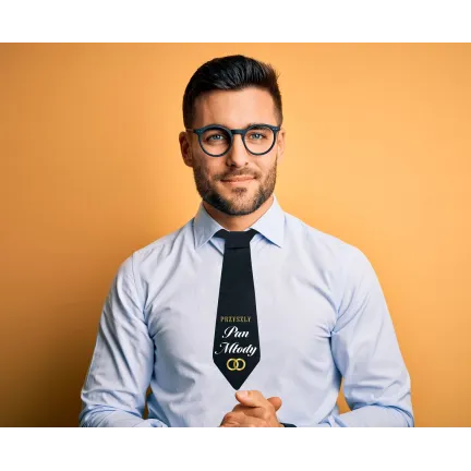 Krawat Przyszły Pan Młody czarno-złoty, 10x32 cm