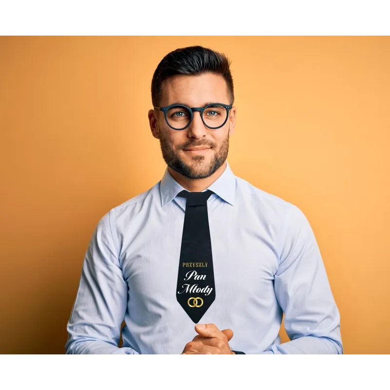 Krawat Przyszły Pan Młody czarno-złoty, 10x32 cm