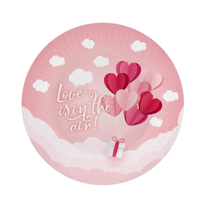 Talerzyki papierowe Love Is In The Air (różowe), 18cm, 6szt.