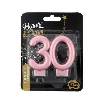 Świeczka liczba 30 urodziny, metalik różowo-złota, 8 cm Świeczka liczba 30 urodziny, metalik różowo-złota, 8 cm