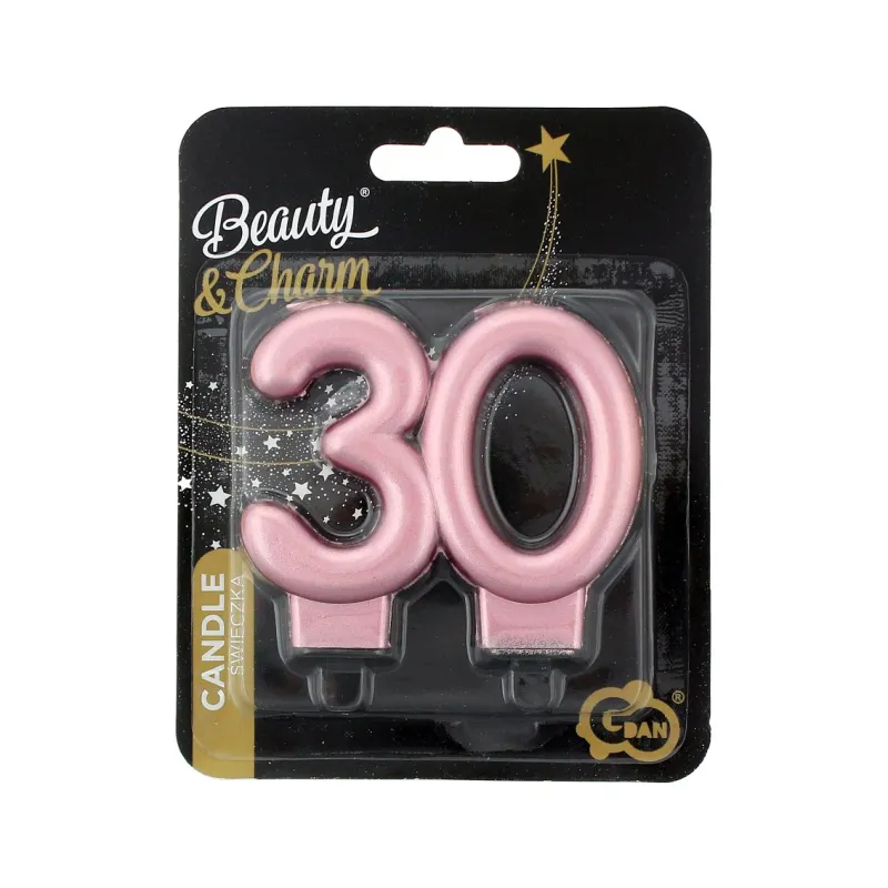Świeczka liczba 30 urodziny, metalik różowo-złota, 8 cm Świeczka liczba 30 urodziny, metalik różowo-złota, 8 cm