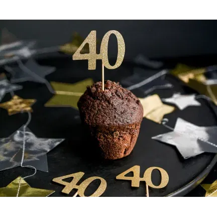 Topper na tort 40 urodziny- złoty, 6 szt.