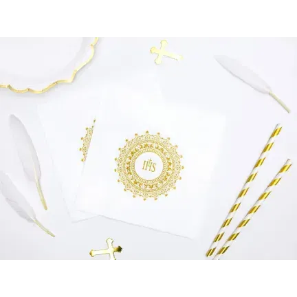 Serwetki Komunijne IHS, 33x33cm, złoty Serwetki Komunijne IHS, 33x33cm, złoty