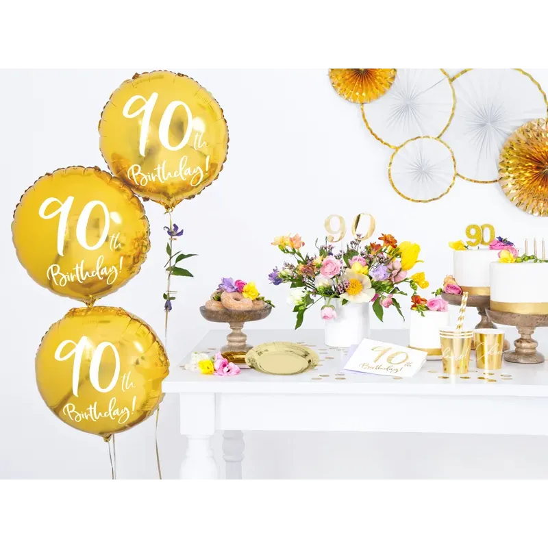 Balon Foliowy 90th urodzinowy, złoty Balon Foliowy 90th urodzinowy, złoty