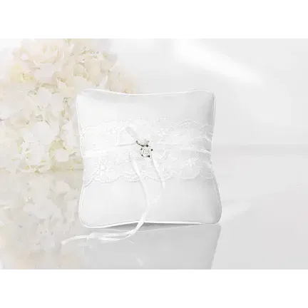 Poduszka pod obrączki, biały, 16 x 16cm, białe różyczki
