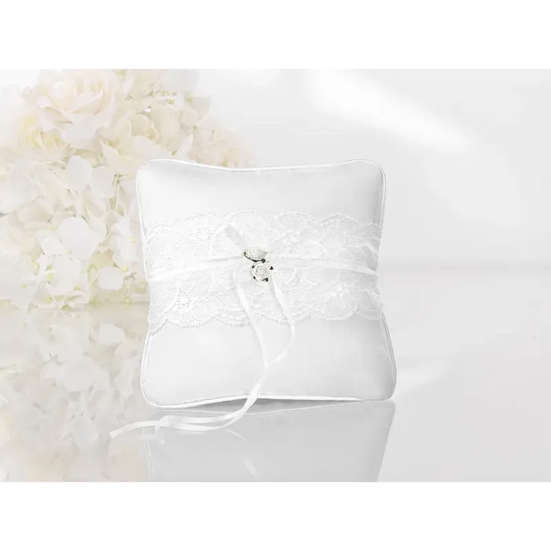 Poduszka pod obrączki, biały, 16 x 16cm, białe różyczki